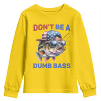 Dont Be A Dumb Bass Youth Sweatshirt Funny Patriotic Bass Fishing USA Flag Lover - Wonder Print Shop
