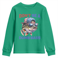 Dont Be A Dumb Bass Youth Sweatshirt Funny Patriotic Bass Fishing USA Flag Lover - Wonder Print Shop