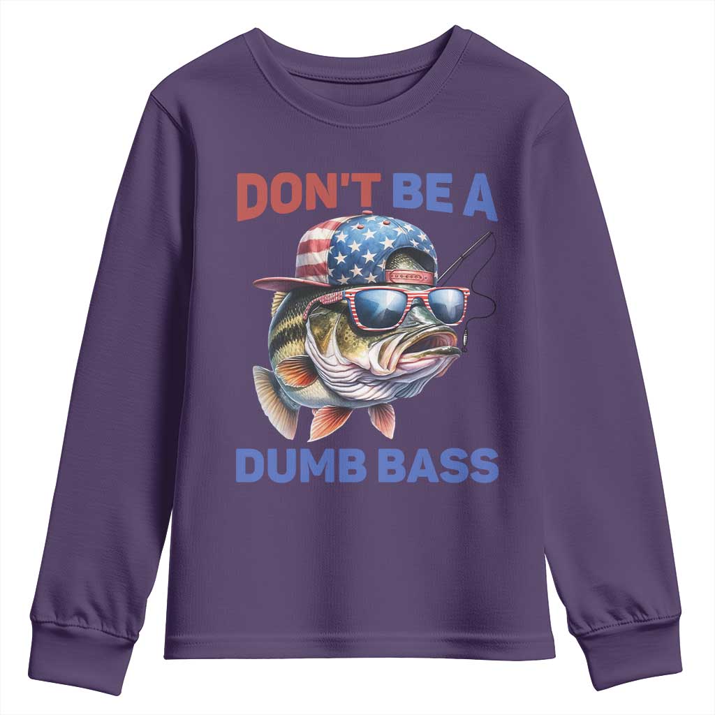 Dont Be A Dumb Bass Youth Sweatshirt Funny Patriotic Bass Fishing USA Flag Lover - Wonder Print Shop