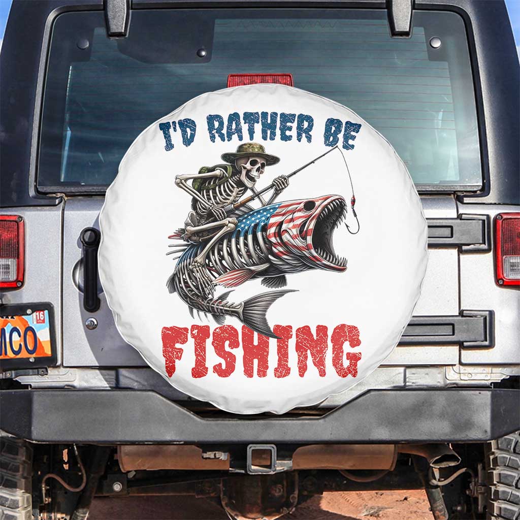 Funny Skeleton Fish Spare Tire Cover Id Rather Be Fishing Bass Fisherman Halloween - Wonder Print Shop