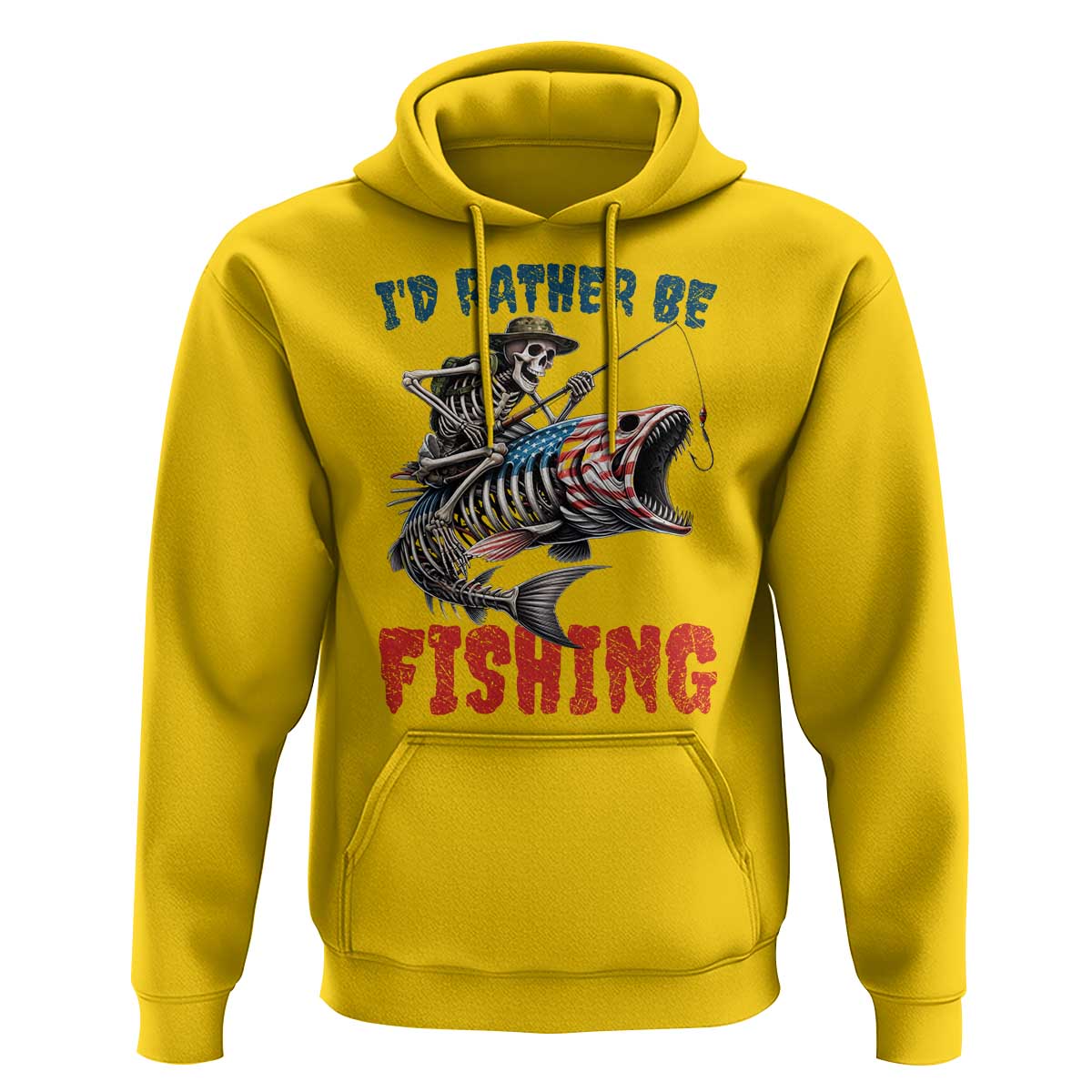 Funny Skeleton Fish Hoodie Id Rather Be Fishing Bass Fisherman Halloween - Wonder Print Shop