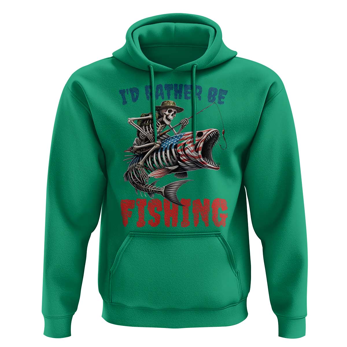Funny Skeleton Fish Hoodie Id Rather Be Fishing Bass Fisherman Halloween - Wonder Print Shop