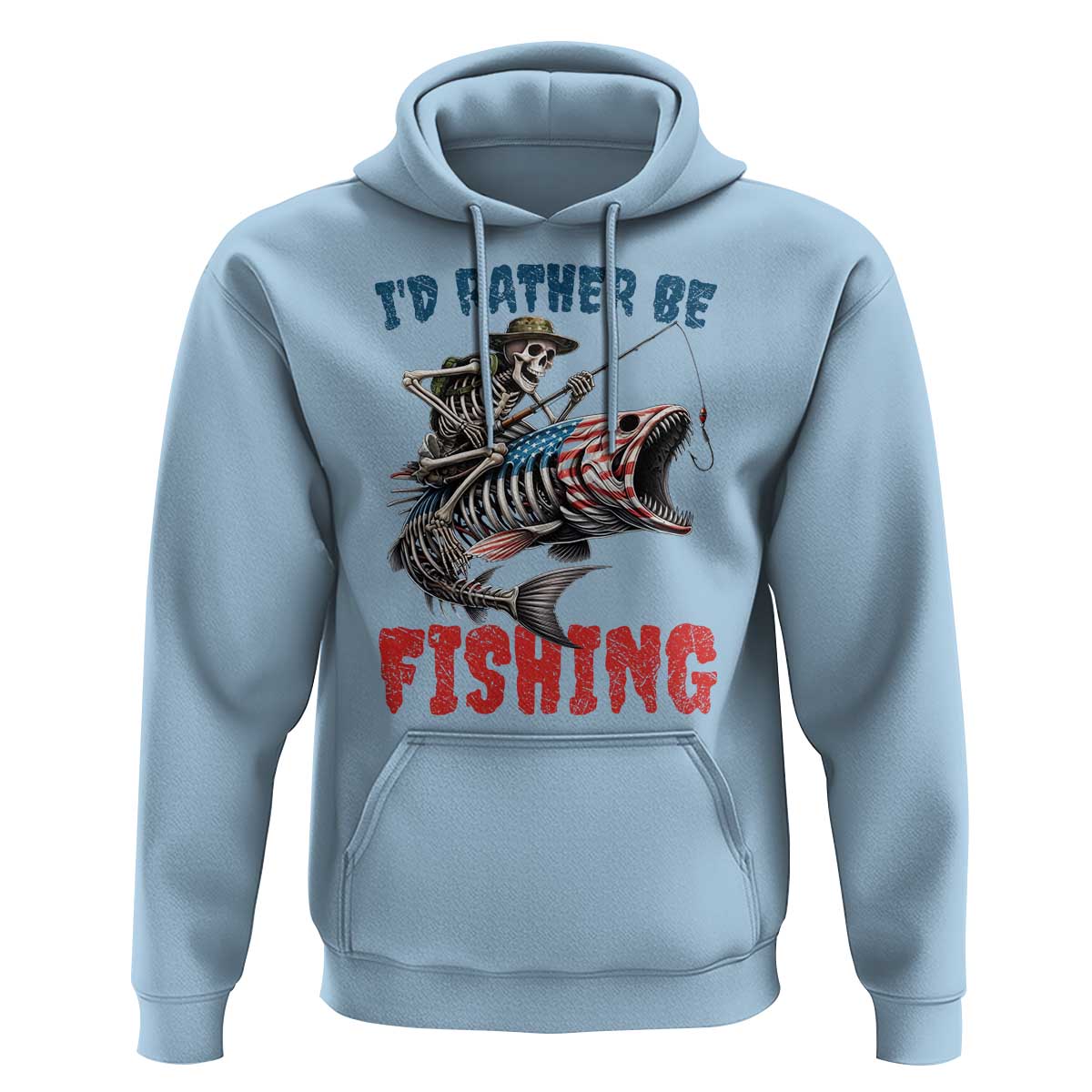 Funny Skeleton Fish Hoodie Id Rather Be Fishing Bass Fisherman Halloween - Wonder Print Shop