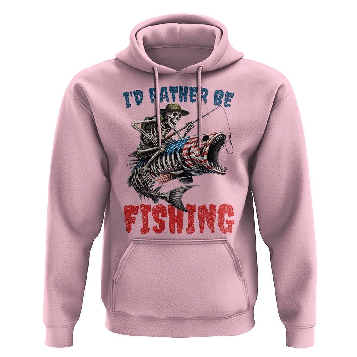 Funny Skeleton Fish Hoodie Id Rather Be Fishing Bass Fisherman Halloween - Wonder Print Shop