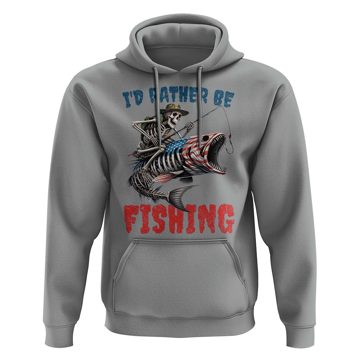 Funny Skeleton Fish Hoodie Id Rather Be Fishing Bass Fisherman Halloween - Wonder Print Shop