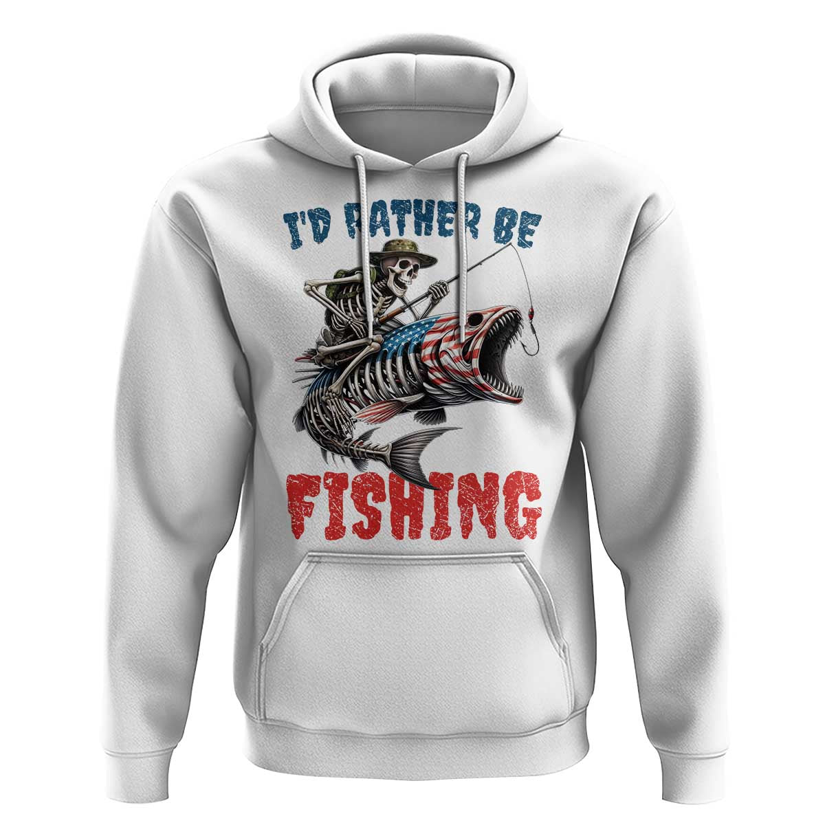 Funny Skeleton Fish Hoodie Id Rather Be Fishing Bass Fisherman Halloween - Wonder Print Shop