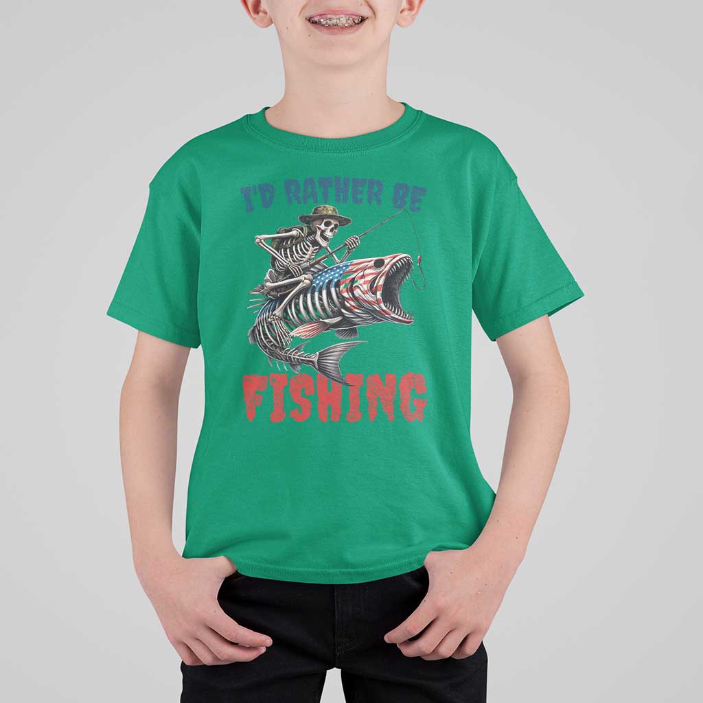 Funny Skeleton Fish T Shirt For Kid Id Rather Be Fishing Bass Fisherman Halloween - Wonder Print Shop