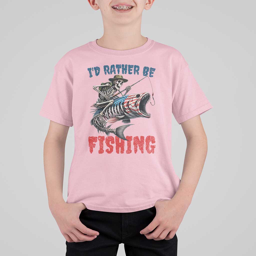 Funny Skeleton Fish T Shirt For Kid Id Rather Be Fishing Bass Fisherman Halloween - Wonder Print Shop