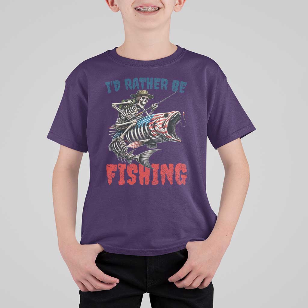 Funny Skeleton Fish T Shirt For Kid Id Rather Be Fishing Bass Fisherman Halloween - Wonder Print Shop
