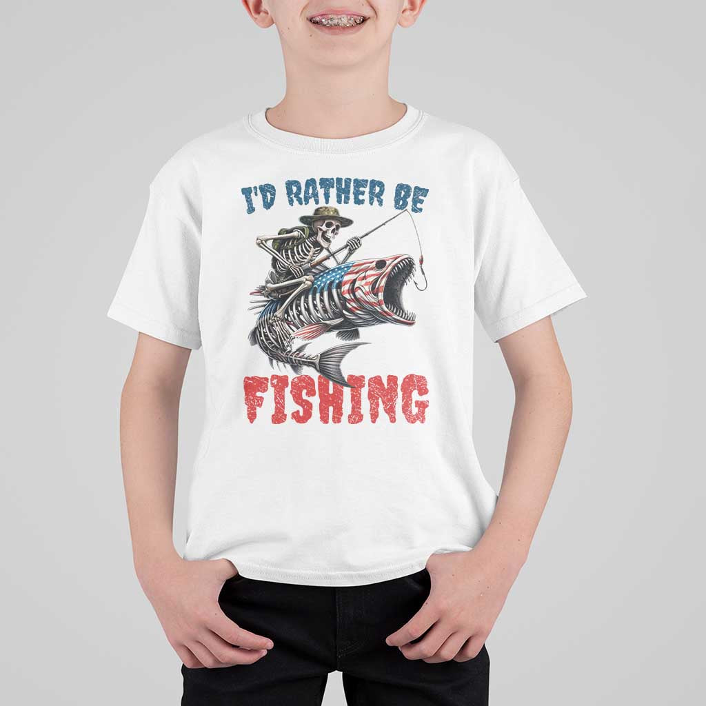 Funny Skeleton Fish T Shirt For Kid Id Rather Be Fishing Bass Fisherman Halloween - Wonder Print Shop