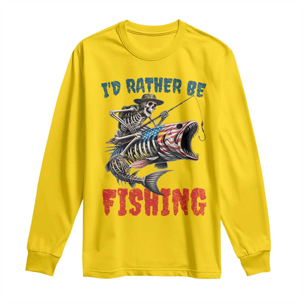 Funny Skeleton Fish Long Sleeve Shirt Id Rather Be Fishing Bass Fisherman Halloween - Wonder Print Shop