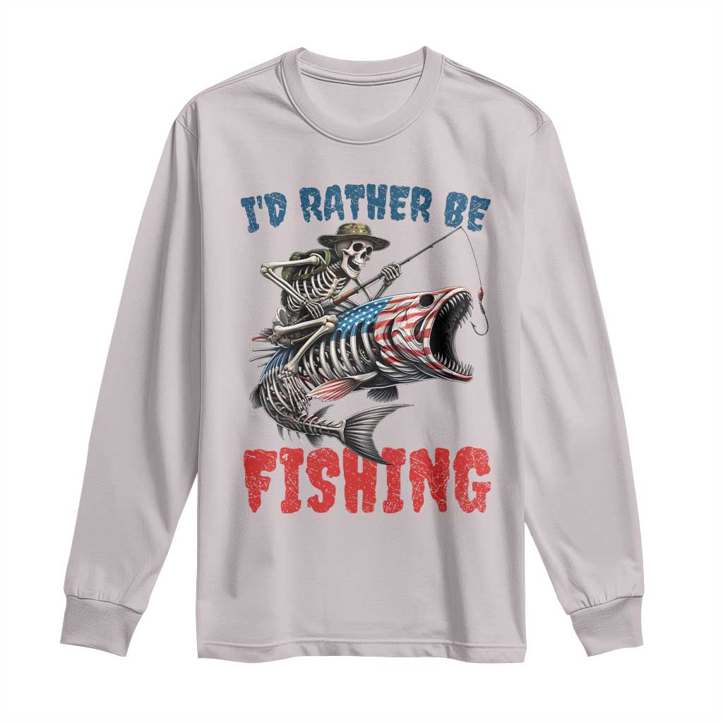 Funny Skeleton Fish Long Sleeve Shirt Id Rather Be Fishing Bass Fisherman Halloween - Wonder Print Shop