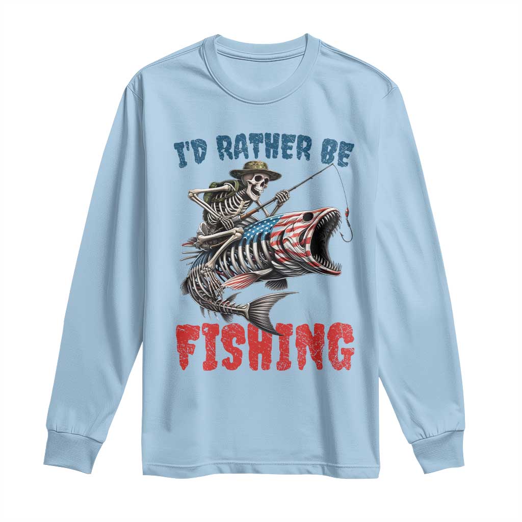 Funny Skeleton Fish Long Sleeve Shirt Id Rather Be Fishing Bass Fisherman Halloween - Wonder Print Shop