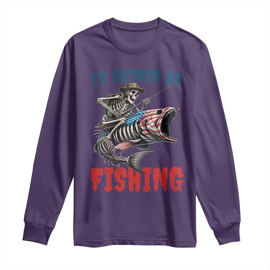 Funny Skeleton Fish Long Sleeve Shirt Id Rather Be Fishing Bass Fisherman Halloween - Wonder Print Shop