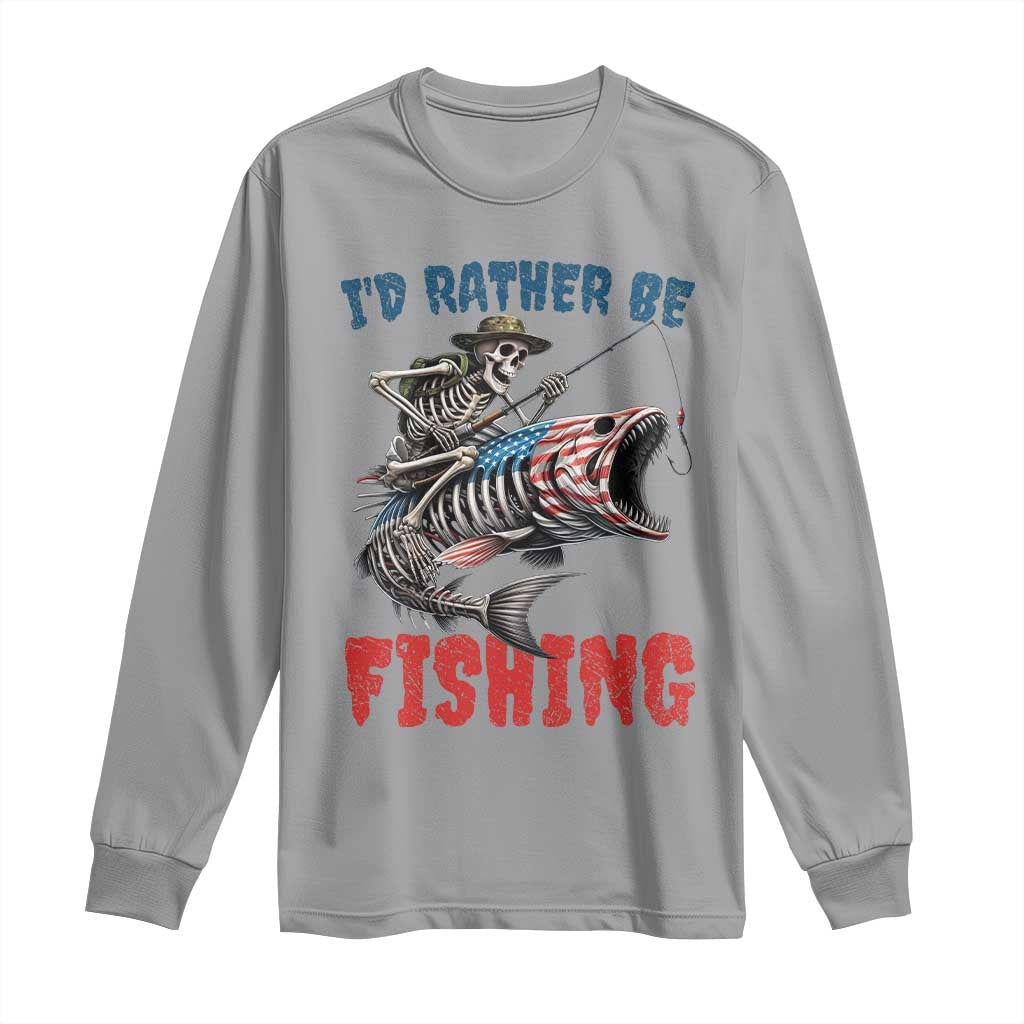 Funny Skeleton Fish Long Sleeve Shirt Id Rather Be Fishing Bass Fisherman Halloween - Wonder Print Shop