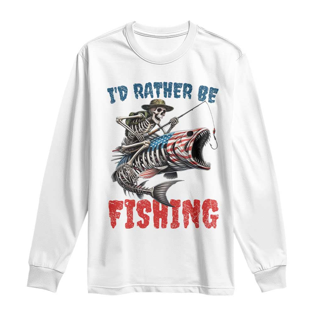 Funny Skeleton Fish Long Sleeve Shirt Id Rather Be Fishing Bass Fisherman Halloween - Wonder Print Shop
