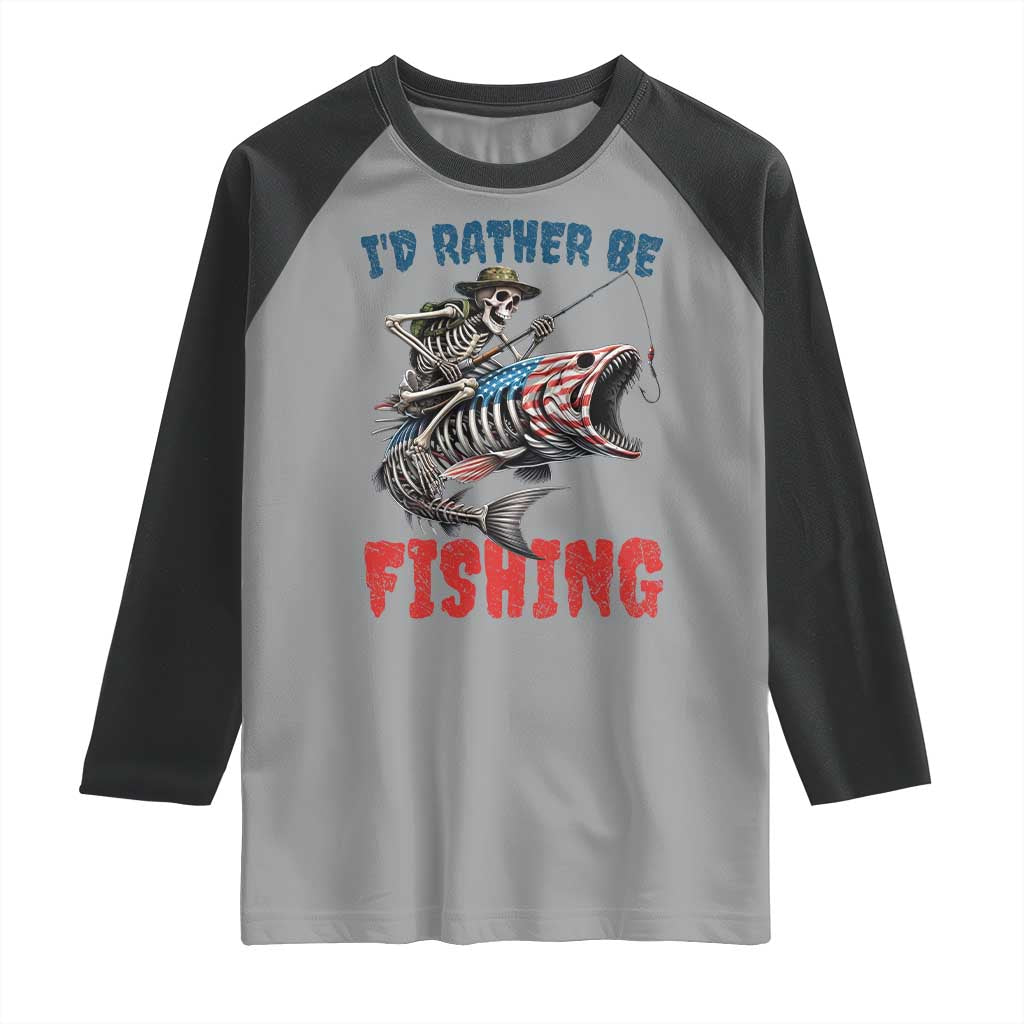 Funny Skeleton Fish Raglan Shirt Id Rather Be Fishing Bass Fisherman Halloween - Wonder Print Shop
