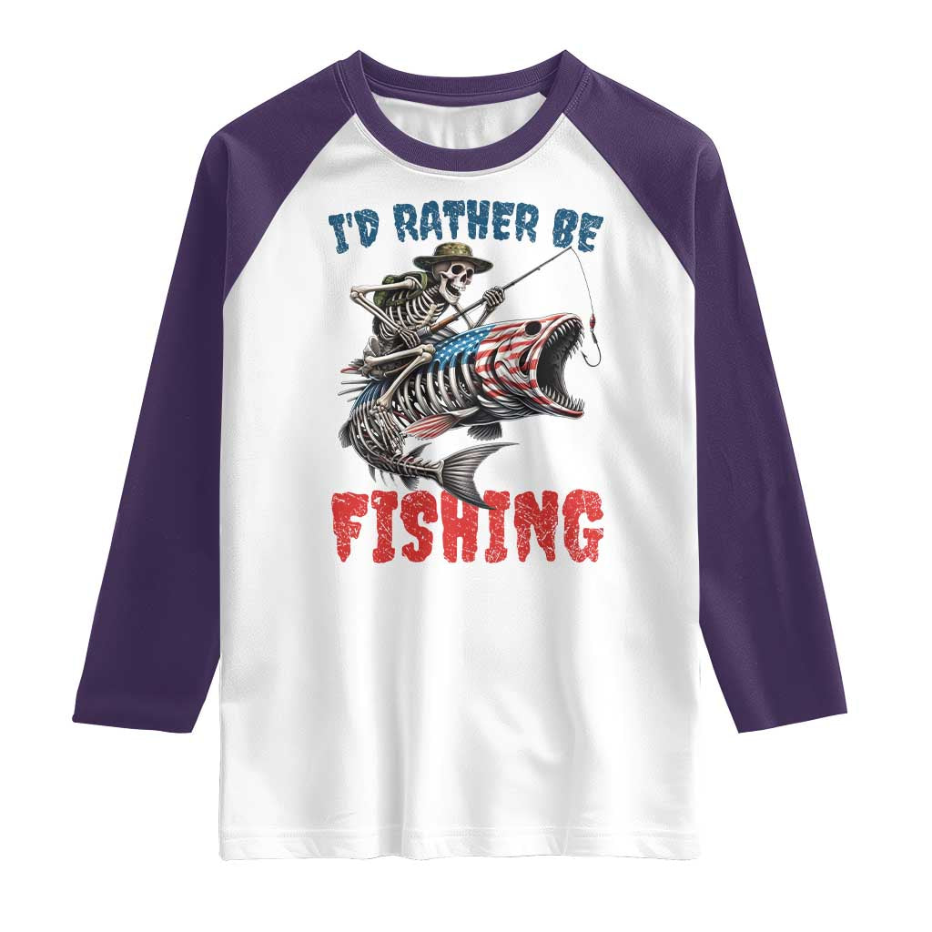Funny Skeleton Fish Raglan Shirt Id Rather Be Fishing Bass Fisherman Halloween - Wonder Print Shop