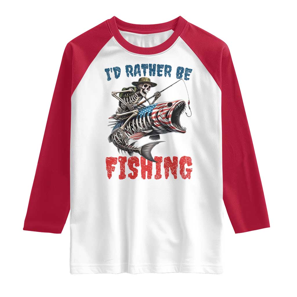 Funny Skeleton Fish Raglan Shirt Id Rather Be Fishing Bass Fisherman Halloween - Wonder Print Shop