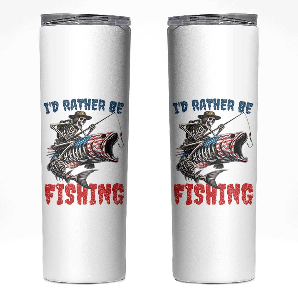 Funny Skeleton Fish Skinny Tumbler Id Rather Be Fishing Bass Fisherman Halloween