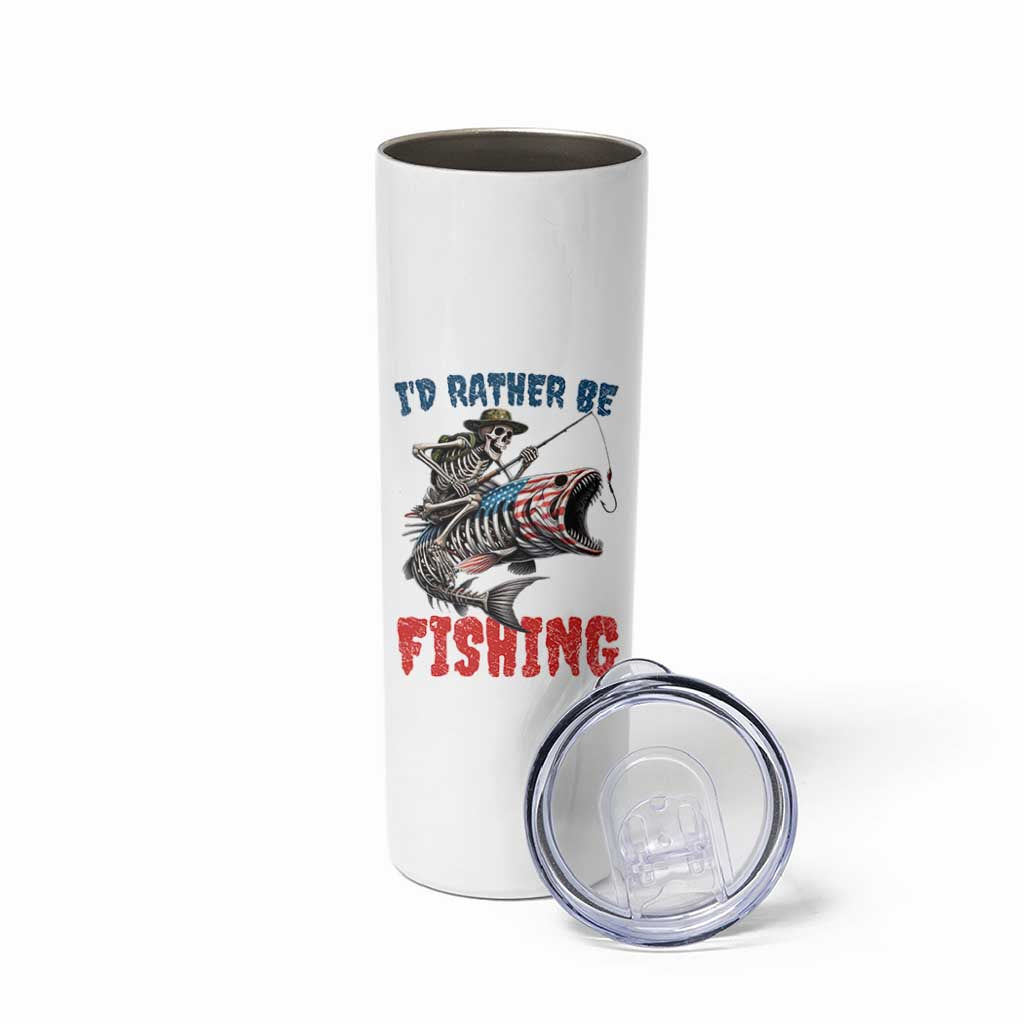 Funny Skeleton Fish Skinny Tumbler Id Rather Be Fishing Bass Fisherman Halloween