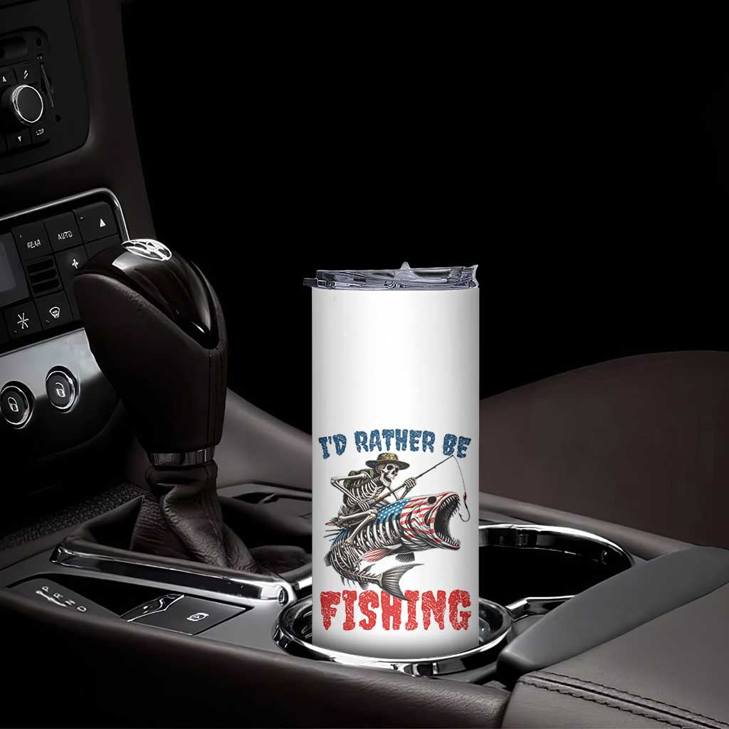 Funny Skeleton Fish Skinny Tumbler Id Rather Be Fishing Bass Fisherman Halloween