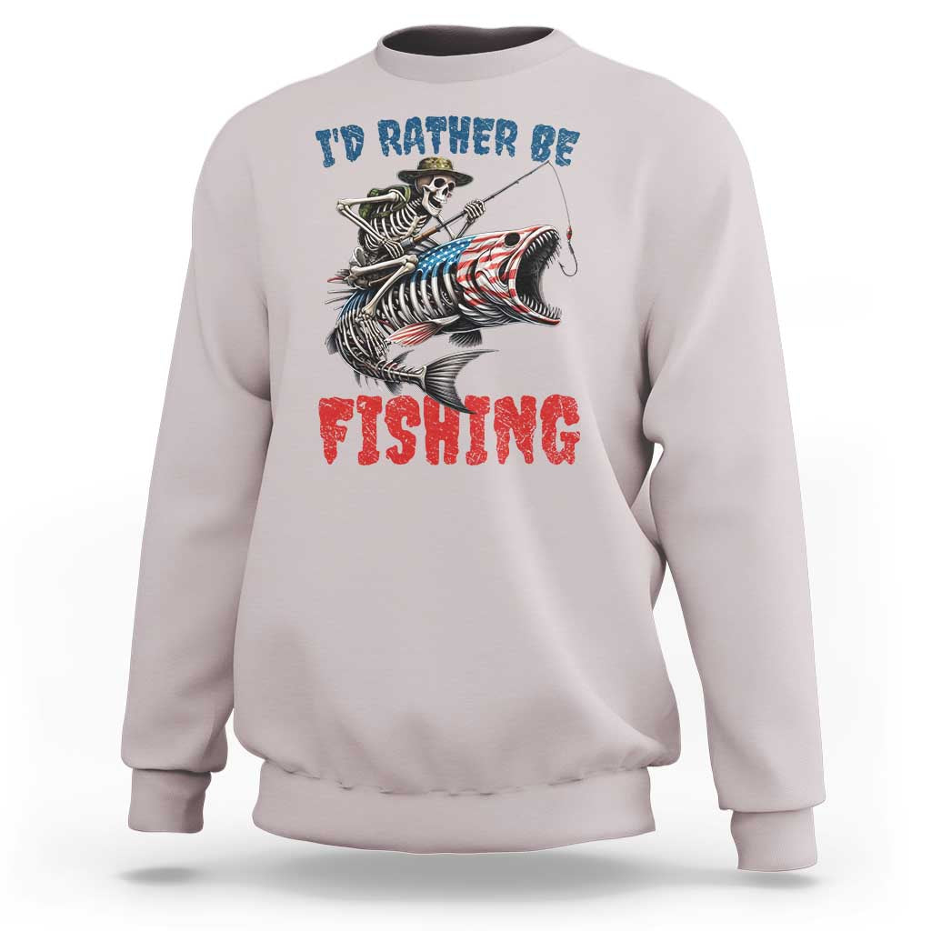 Funny Skeleton Fish Sweatshirt Id Rather Be Fishing Bass Fisherman Halloween - Wonder Print Shop