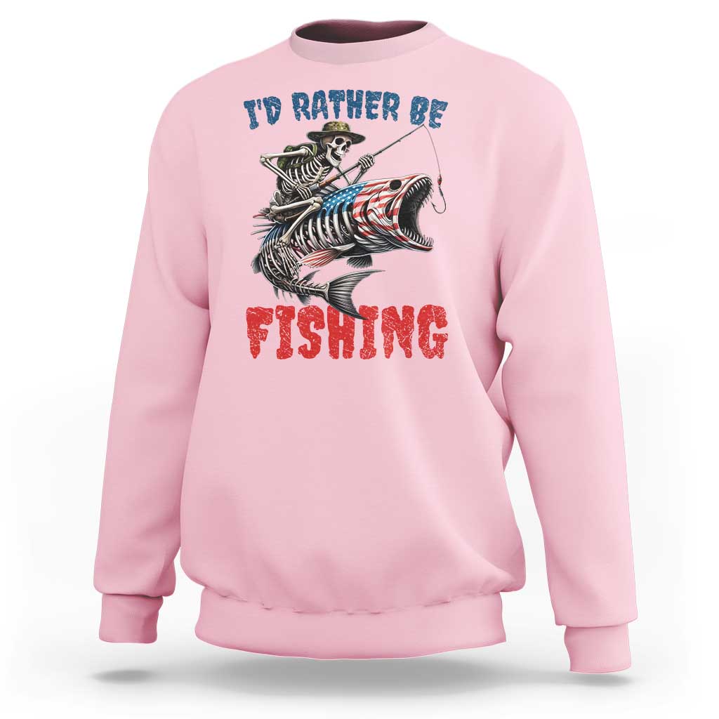 Funny Skeleton Fish Sweatshirt Id Rather Be Fishing Bass Fisherman Halloween - Wonder Print Shop