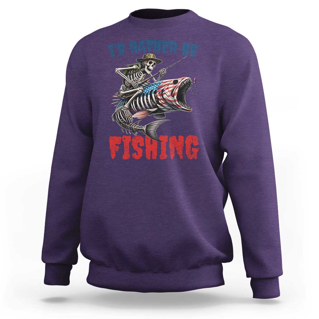 Funny Skeleton Fish Sweatshirt Id Rather Be Fishing Bass Fisherman Halloween - Wonder Print Shop