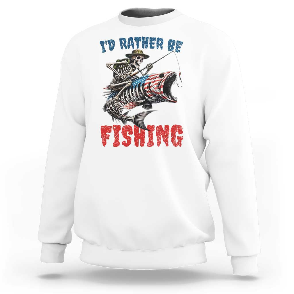 Funny Skeleton Fish Sweatshirt Id Rather Be Fishing Bass Fisherman Halloween - Wonder Print Shop