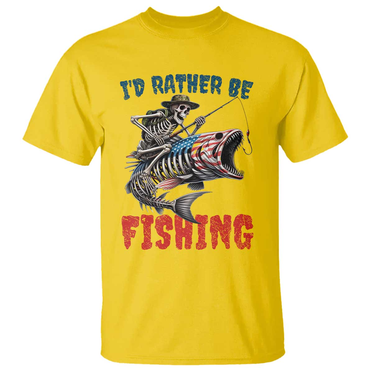 Funny Skeleton Fish T Shirt Id Rather Be Fishing Bass Fisherman Halloween - Wonder Print Shop