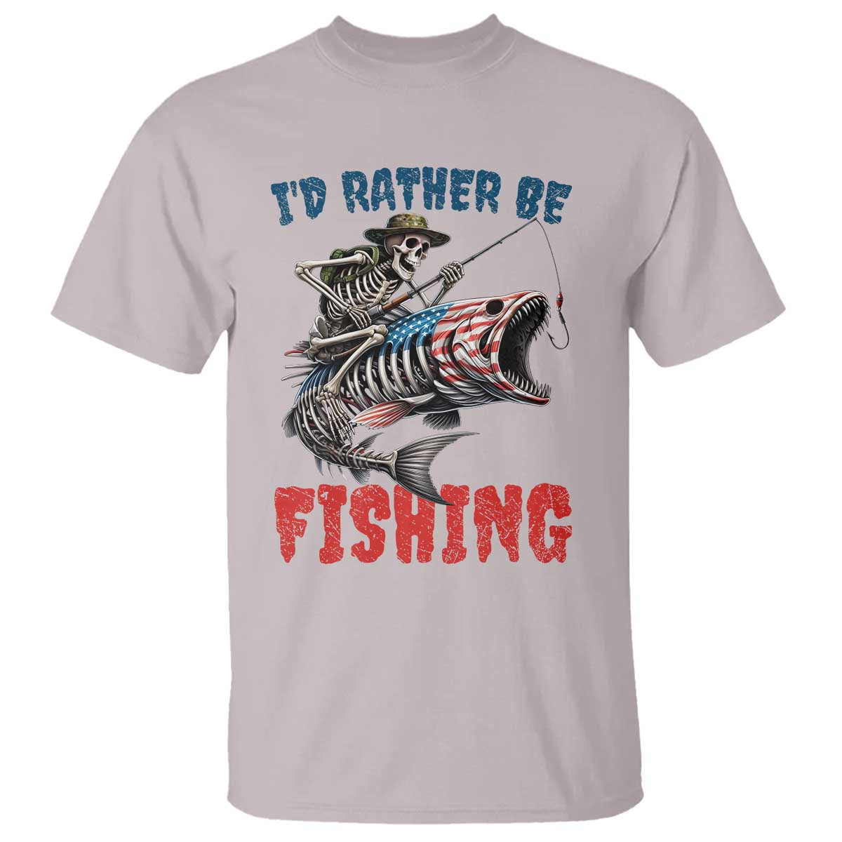 Funny Skeleton Fish T Shirt Id Rather Be Fishing Bass Fisherman Halloween - Wonder Print Shop