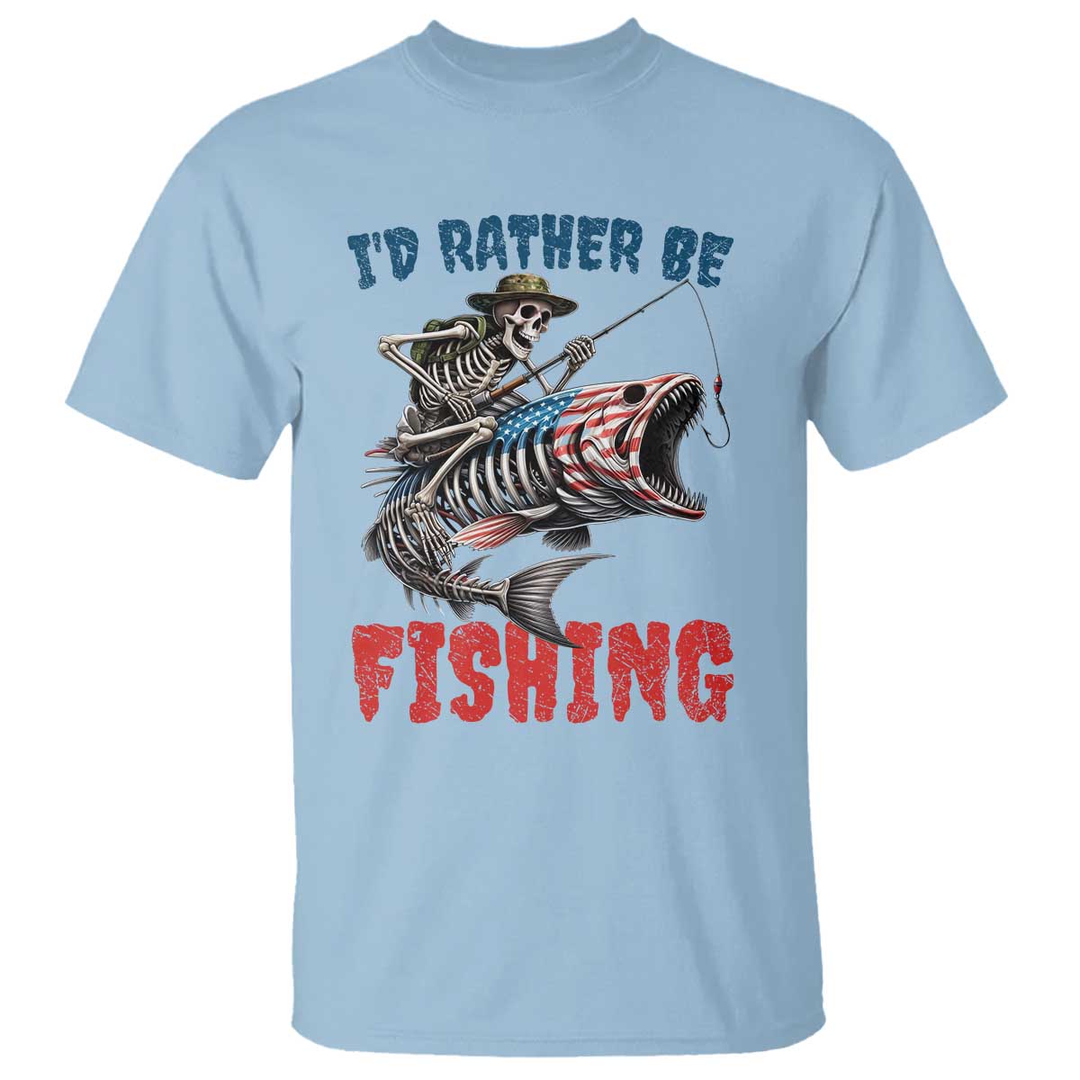 Funny Skeleton Fish T Shirt Id Rather Be Fishing Bass Fisherman Halloween - Wonder Print Shop