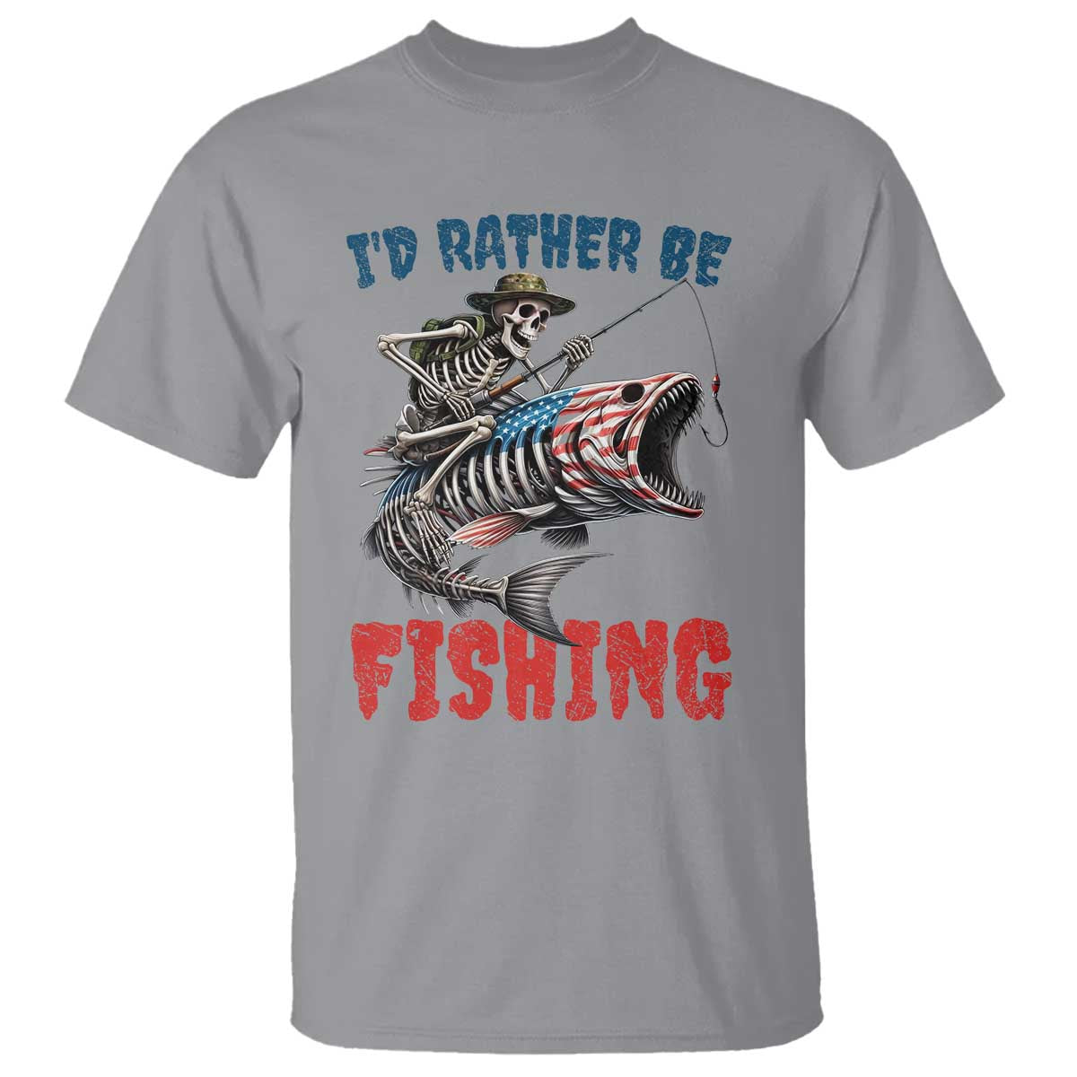 Funny Skeleton Fish T Shirt Id Rather Be Fishing Bass Fisherman Halloween - Wonder Print Shop