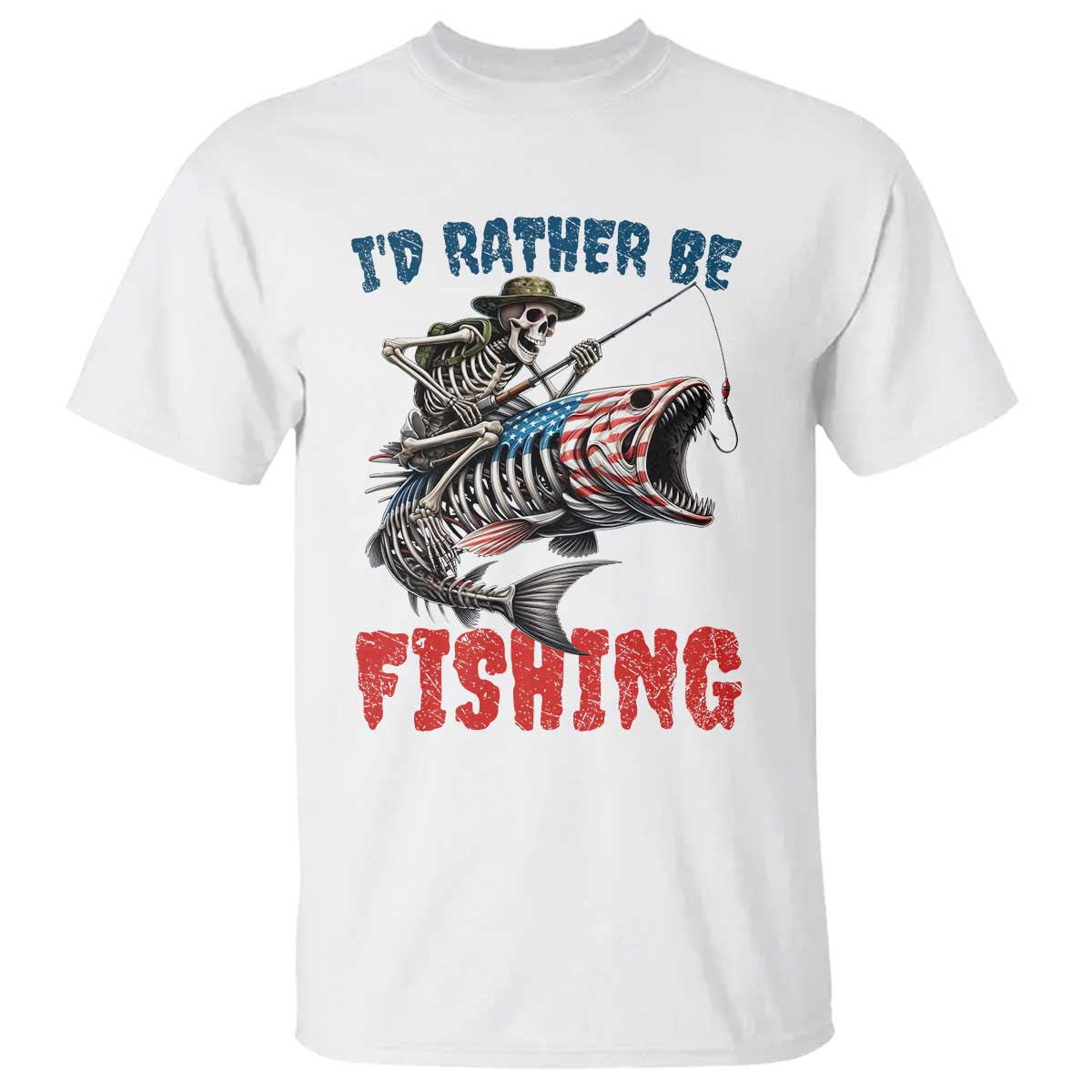 Funny Skeleton Fish T Shirt Id Rather Be Fishing Bass Fisherman Halloween - Wonder Print Shop