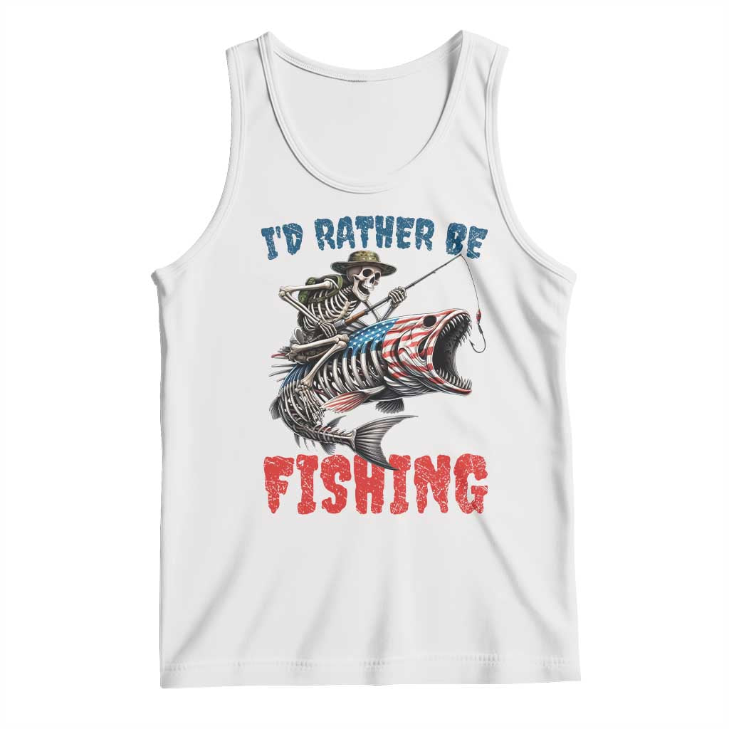 Funny Skeleton Fish Tank Top Id Rather Be Fishing Bass Fisherman Halloween - Wonder Print Shop