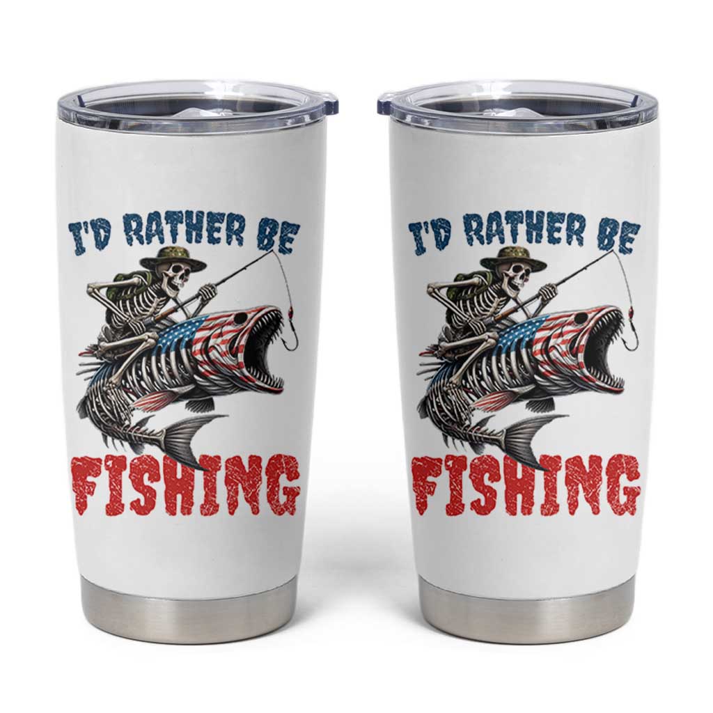 Funny Skeleton Fish Tumbler Cup Id Rather Be Fishing Bass Fisherman Halloween
