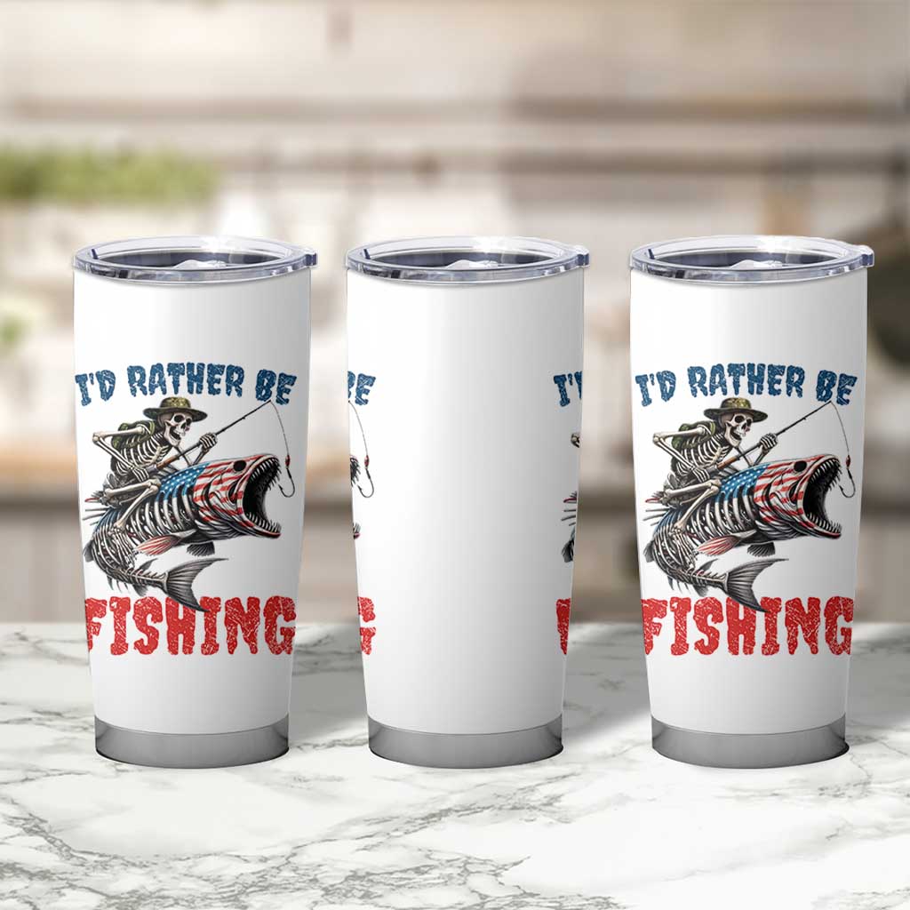 Funny Skeleton Fish Tumbler Cup Id Rather Be Fishing Bass Fisherman Halloween