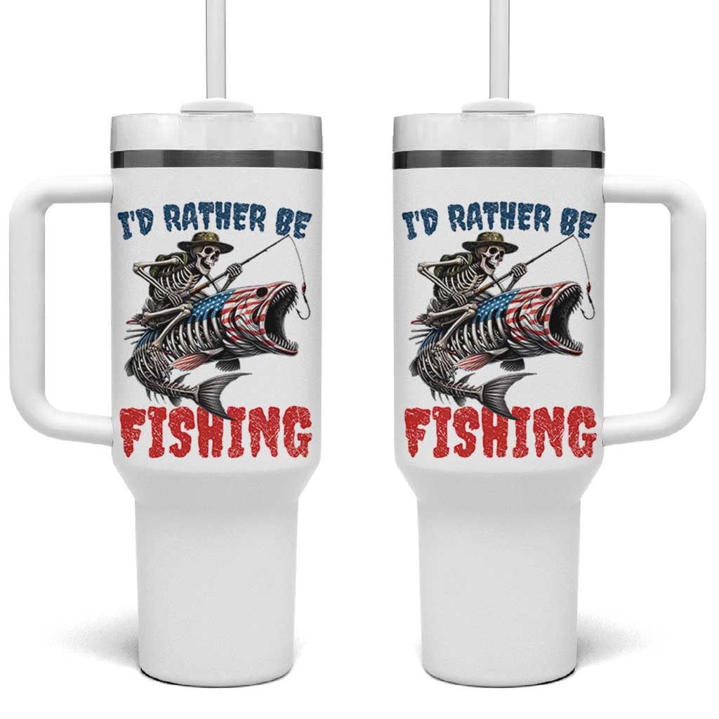 Funny Skeleton Fish Tumbler With Handle Id Rather Be Fishing Bass Fisherman Halloween