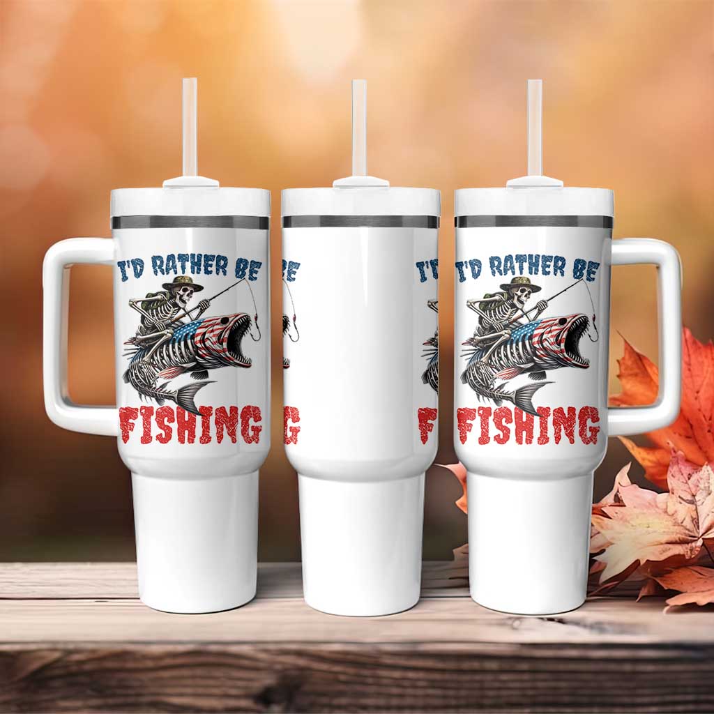 Funny Skeleton Fish Tumbler With Handle Id Rather Be Fishing Bass Fisherman Halloween
