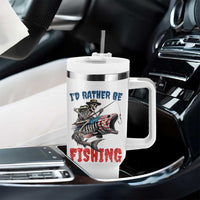 Funny Skeleton Fish Tumbler With Handle Id Rather Be Fishing Bass Fisherman Halloween