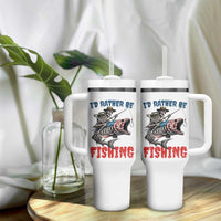 Funny Skeleton Fish Tumbler With Handle Id Rather Be Fishing Bass Fisherman Halloween