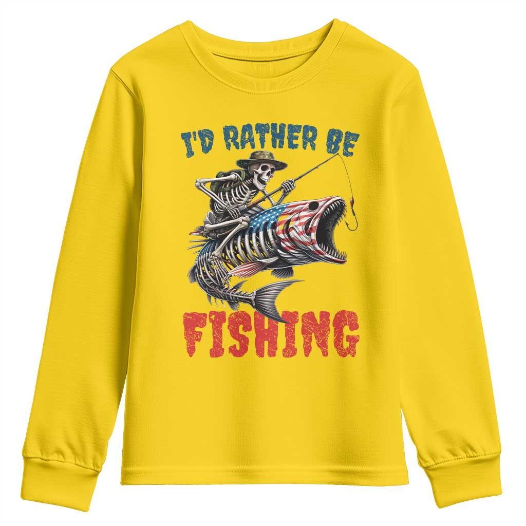 Funny Skeleton Fish Youth Sweatshirt Id Rather Be Fishing Bass Fisherman Halloween - Wonder Print Shop