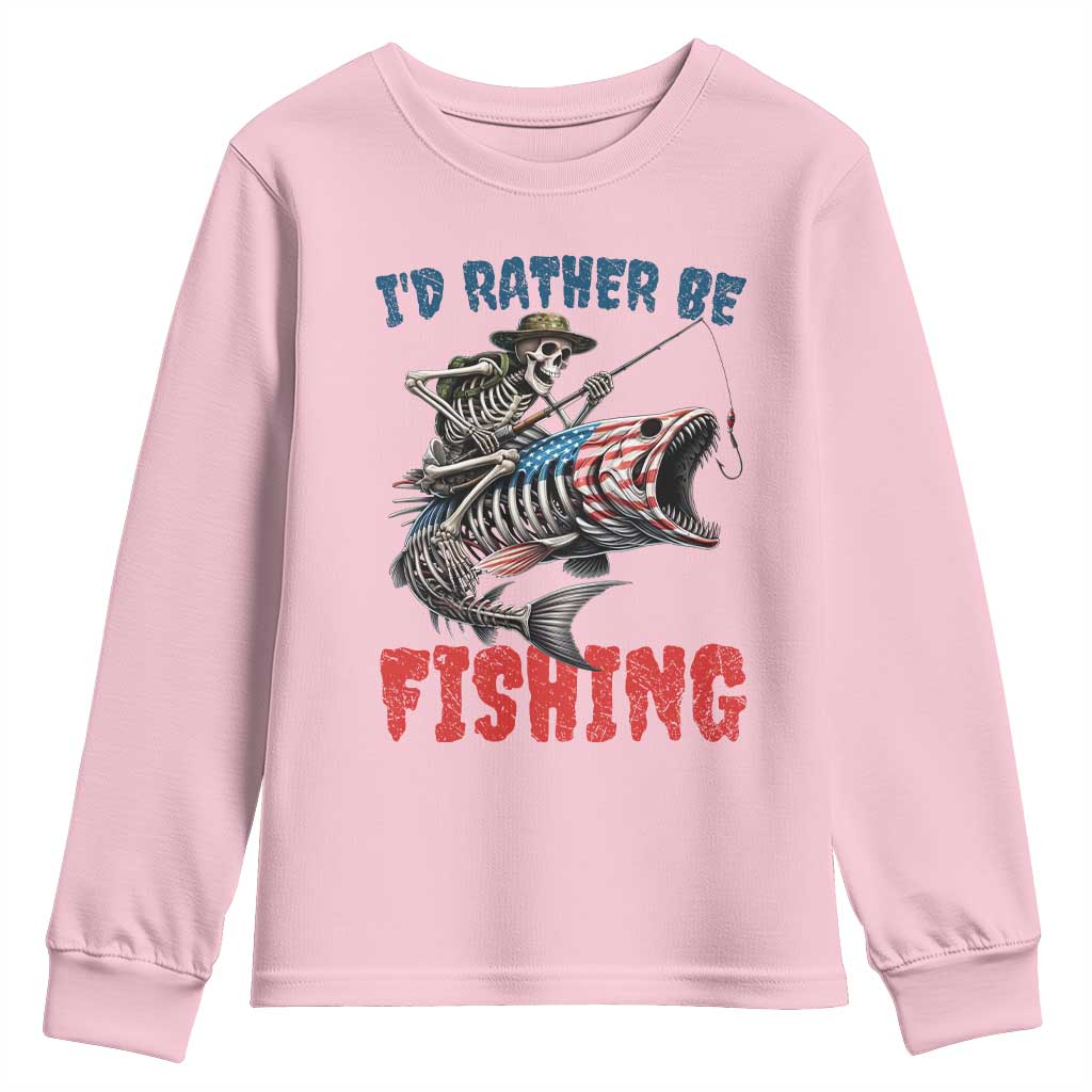 Funny Skeleton Fish Youth Sweatshirt Id Rather Be Fishing Bass Fisherman Halloween - Wonder Print Shop