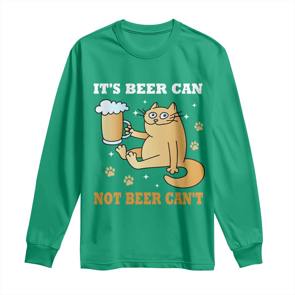 Funny Cat Drinking Beer Long Sleeve Shirt It Is Beer Can Not Beer Can Not Kitty Lovers - Wonder Print Shop