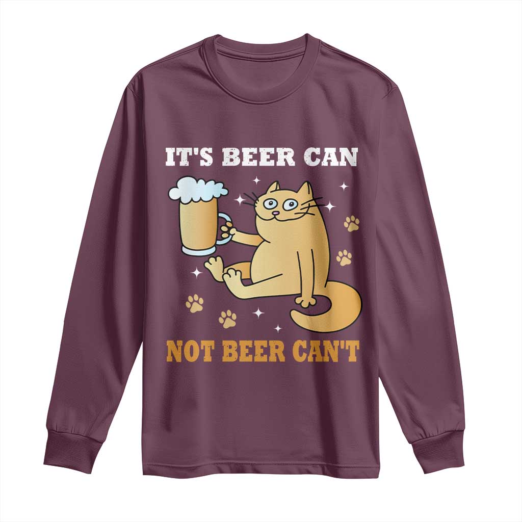 Funny Cat Drinking Beer Long Sleeve Shirt It Is Beer Can Not Beer Can Not Kitty Lovers - Wonder Print Shop