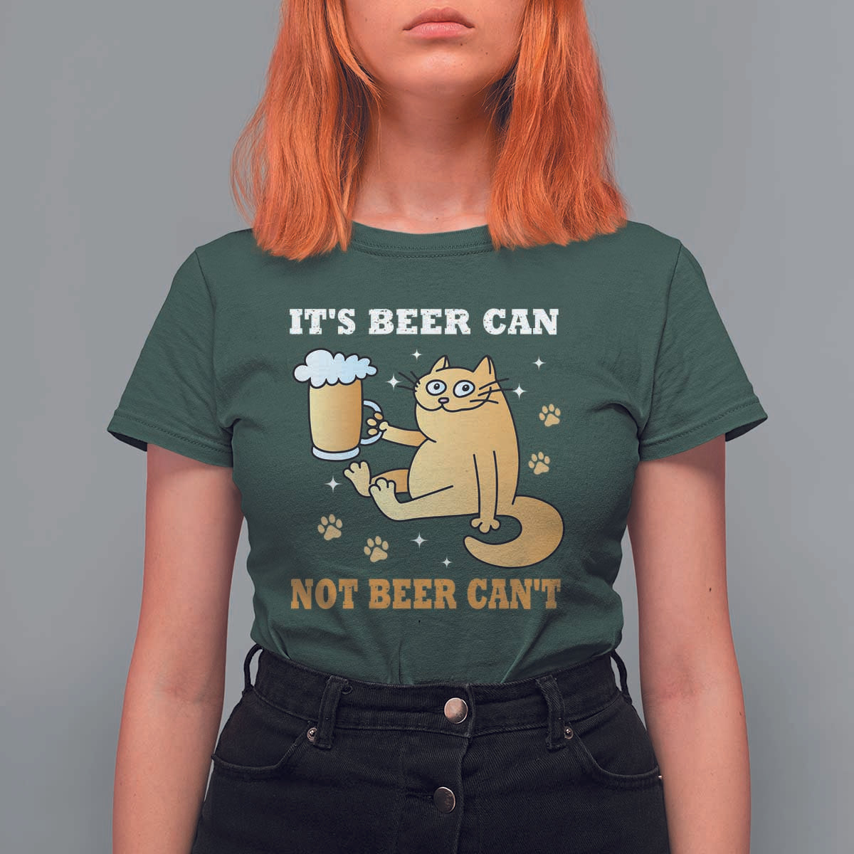 Funny Cat Drinking Beer T Shirt For Women It Is Beer Can Not Beer Can Not Kitty Lovers - Wonder Print Shop