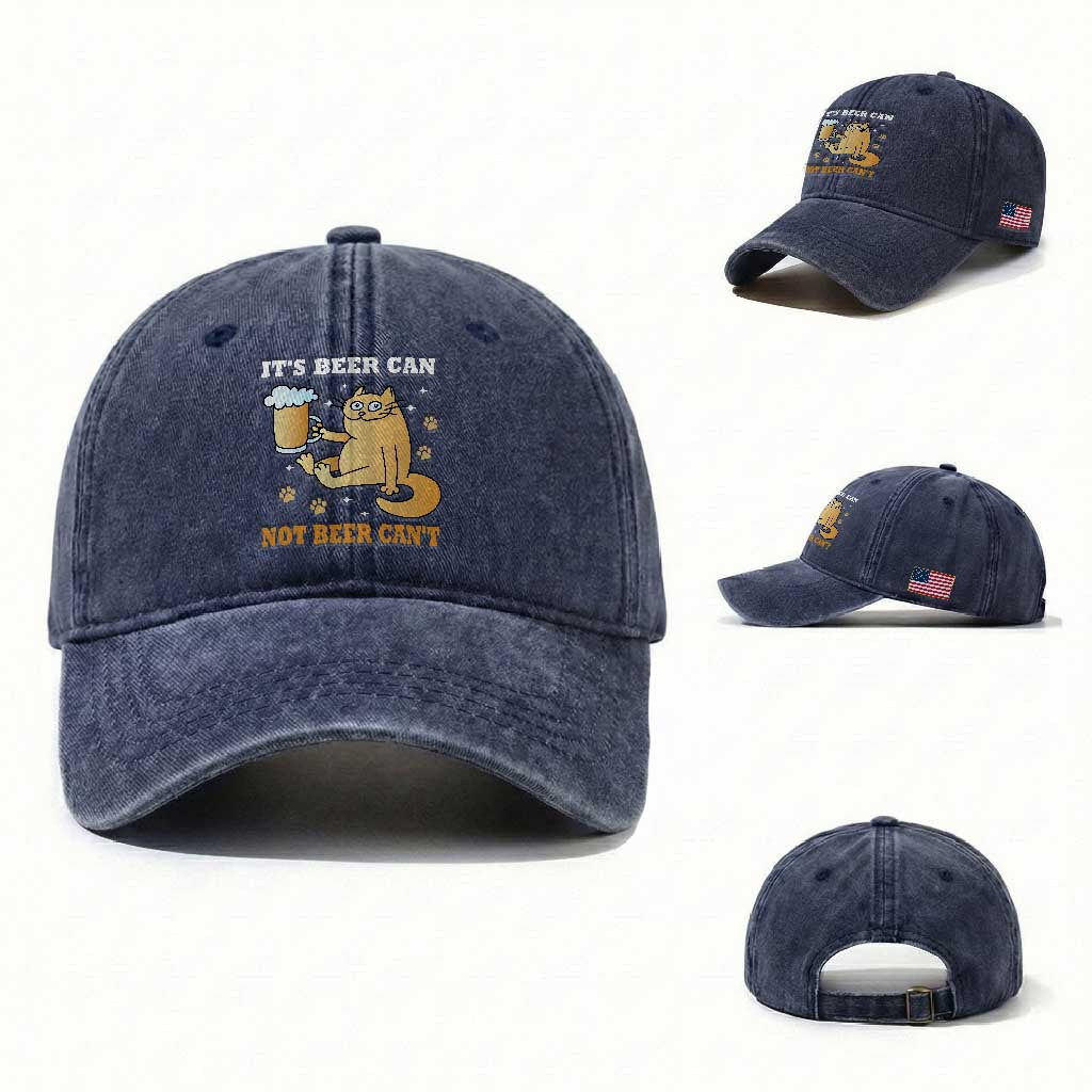 Funny Cat Drinking Beer Washed Cotton Baseball Cap It Is Beer Can Not Beer Can Not Kitty Lovers