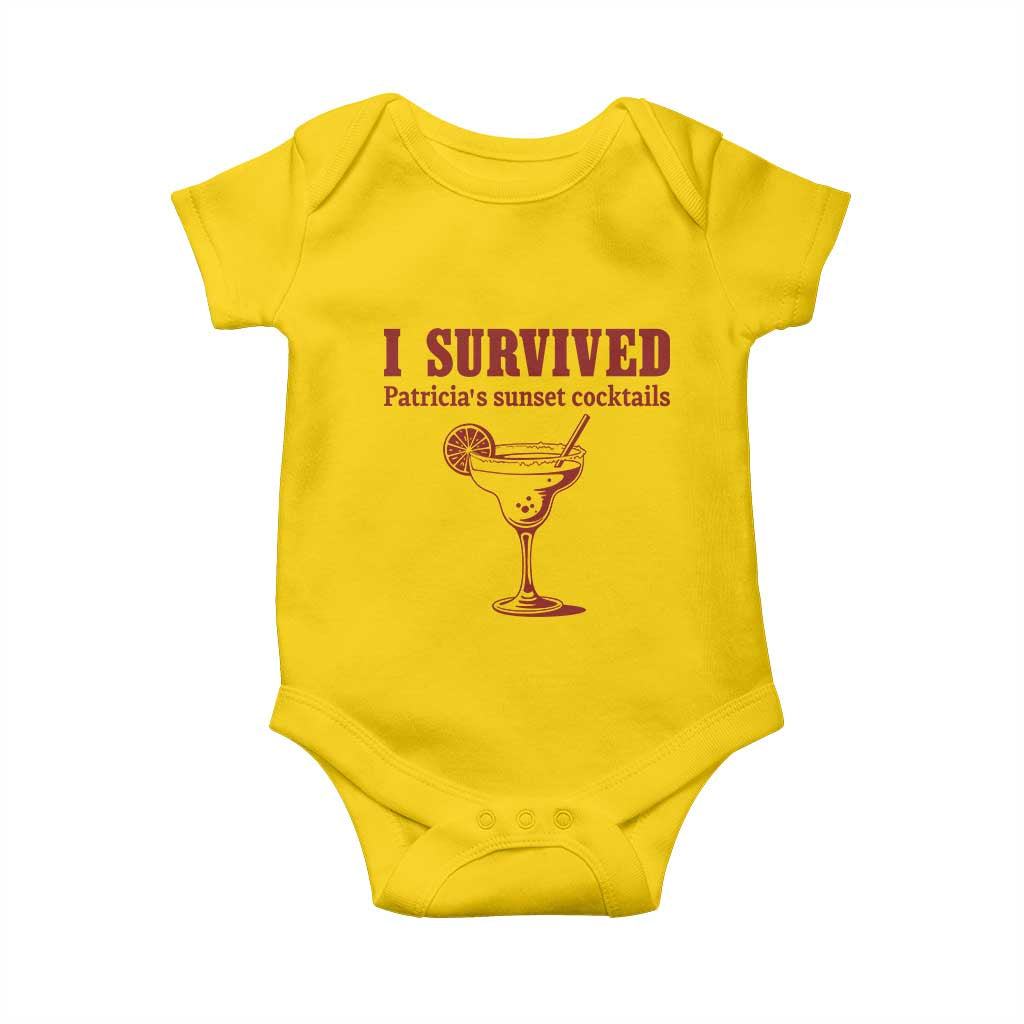 I Survived Patricia's Sunset Cocktails Baby Onesie Vintage 90s Trendy TV Show Movie