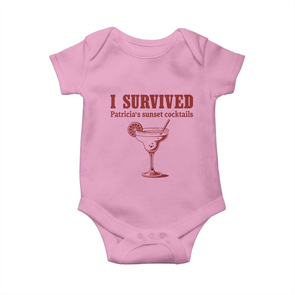 I Survived Patricia's Sunset Cocktails Baby Onesie Vintage 90s Trendy TV Show Movie